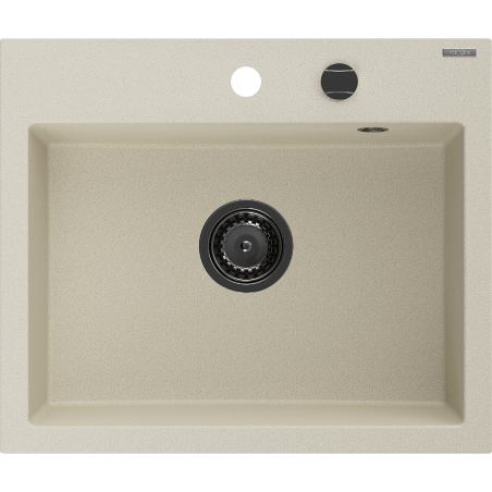 Mexen Oscar chiuvetă de granit cu 1 cuvă 580 x 490 mm, bej, sifon negru - 6519581000-69-B