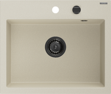 Mexen Oscar chiuvetă granit 1-cam 580 x 490 mm, bej, sifon negru - 6519581000-69-B