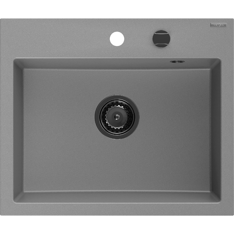 Mexen Oscar 1 rekeszes gránit mosogató 580 x 490 mm, szürke, fekete szifon - 6519581000-71-B