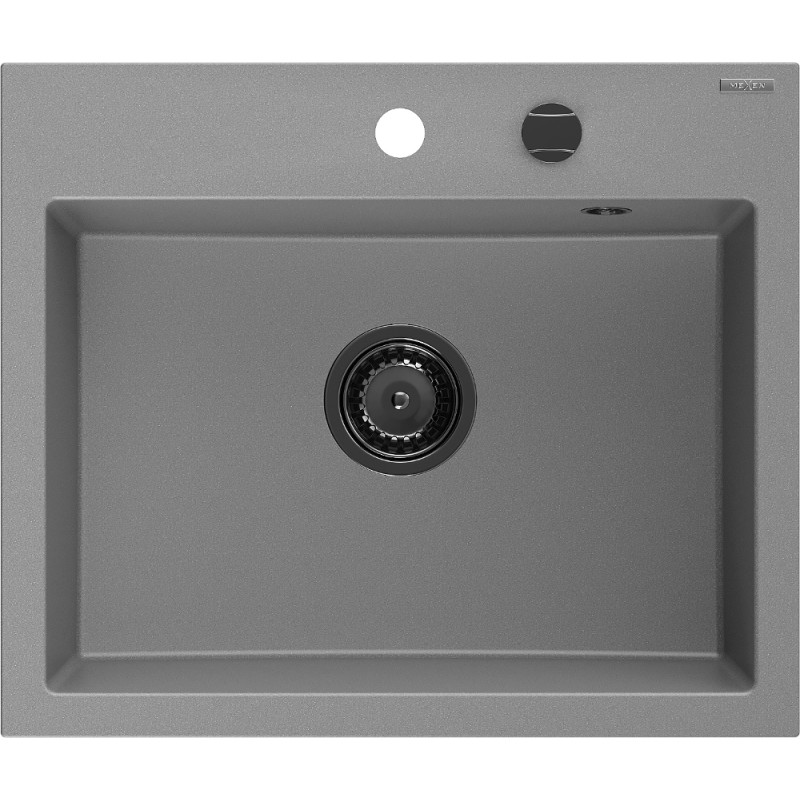 Mexen Oscar gránit mosogató 1-medencés 580 x 490 mm, szürke, fekete szifon - 6519581000-71-B