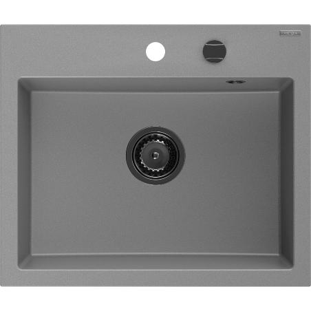 Mexen Oscar chiuvetă de granit cu 1 compartiment 580 x 490 mm, gri, sifon negru - 6519581000-71-B