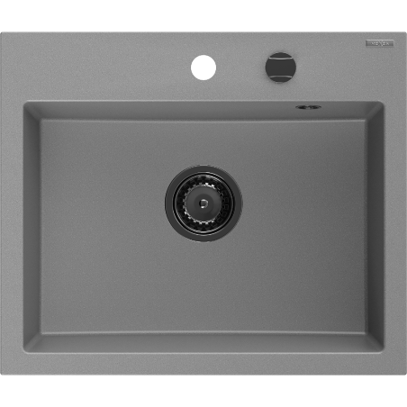 Mexen Oscar gránit mosogató 1-medencés 580 x 490 mm, szürke, fekete szifon - 6519581000-71-B