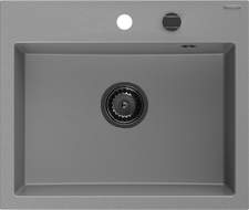Mexen Oscar 1 rekeszes gránit mosogató 580 x 490 mm, szürke, fekete szifon - 6519581000-71-B