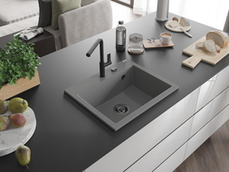 Mexen Oscar chiuvetă granit 1-cameră 580 x 490 mm, gri, sifon negru - 6519581000-71-B