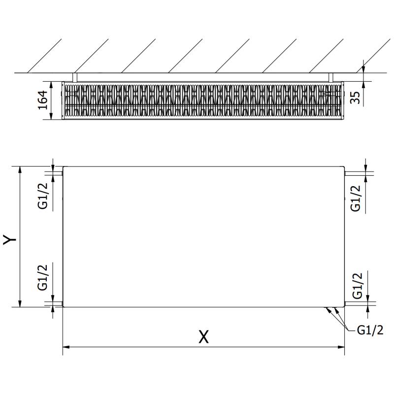 Mexen Flat CVF33 lapradiátor 900 x 600 mm, alsó csatlakozás, 1800 W, antracit - W633F-090-060-66