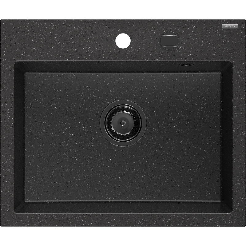 Mexen Oscar chiuvetă din granit cu 1 compartiment 580 x 490 mm, negru/argintiu metalic, sifon negru - 6519581000-73-B