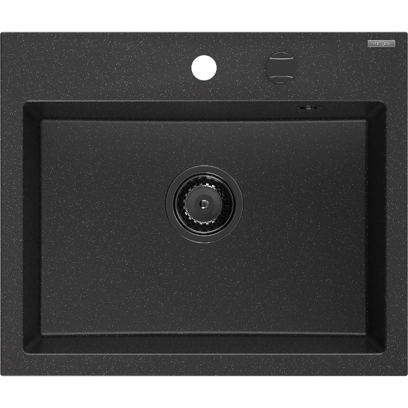 Mexen Oscar gránit mosogató 1-kamrás 580 x 490 mm, fekete/ezüst metál, fekete szifon - 6519581000-73-B