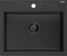 Mexen Oscar chiuvetă din granit cu 1 compartiment 580 x 490 mm, negru/argintiu metalic, sifon negru - 6519581000-73-B