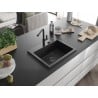 Mexen Oscar gránit mosogató 1 rekeszes 580 x 490 mm, fekete/ezüst metál, fekete szifon - 6519581000-73-B