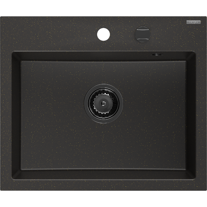 Mexen Oscar chiuvetă din granit cu 1 compartiment 580 x 490 mm, negru/aureu metalic, sifon negru - 6519581000-75-B