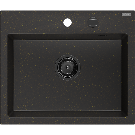Mexen Oscar chiuvetă de bucătărie din granit cu 1 cuvă 580 x 490 mm, negru/auriu metalizat, sifon negru - 6519581000-75-B