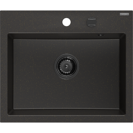 Mexen Oscar chiuvetă din granit cu o cuvă 580 x 490 mm, negru/auriu metalizat, sifon negru - 6519581000-75-B