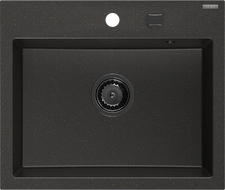 Mexen Oscar chiuvetă de bucătărie din granit cu 1 cuvă 580 x 490 mm, negru/auriu metalizat, sifon negru - 6519581000-75-B