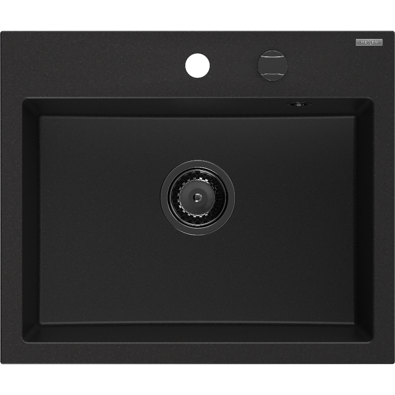 Mexen Oscar chiuvetă de granit 1-cameră 580 x 490 mm, negru, sifon negru - 6519581000-77-B