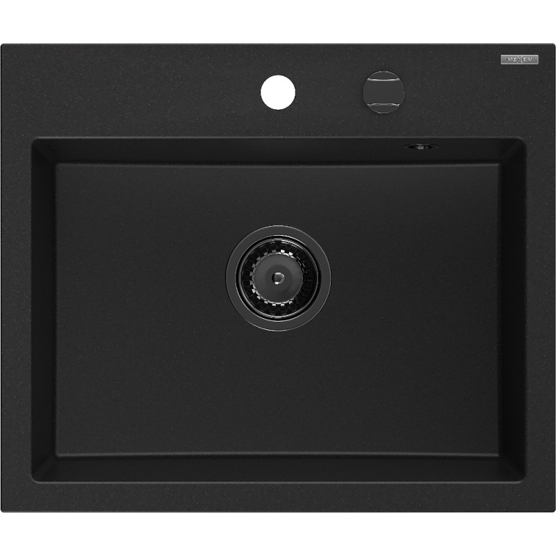 Mexen Oscar chiuvetă de granit cu 1 cameră 580 x 490 mm, neagră, sifon negru - 6519581000-77-B