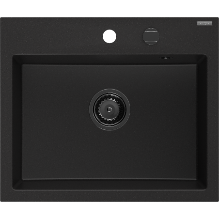 Mexen Oscar chiuvetă de granit cu 1 cameră 580 x 490 mm, neagră, sifon negru - 6519581000-77-B