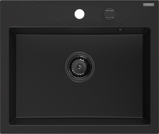 Mexen Oscar chiuvetă de granit cu 1 cameră 580 x 490 mm, neagră, sifon negru - 6519581000-77-B