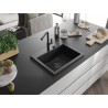 Mexen Oscar chiuvetă de granit cu 1 cameră 580 x 490 mm, neagră, sifon negru - 6519581000-77-B