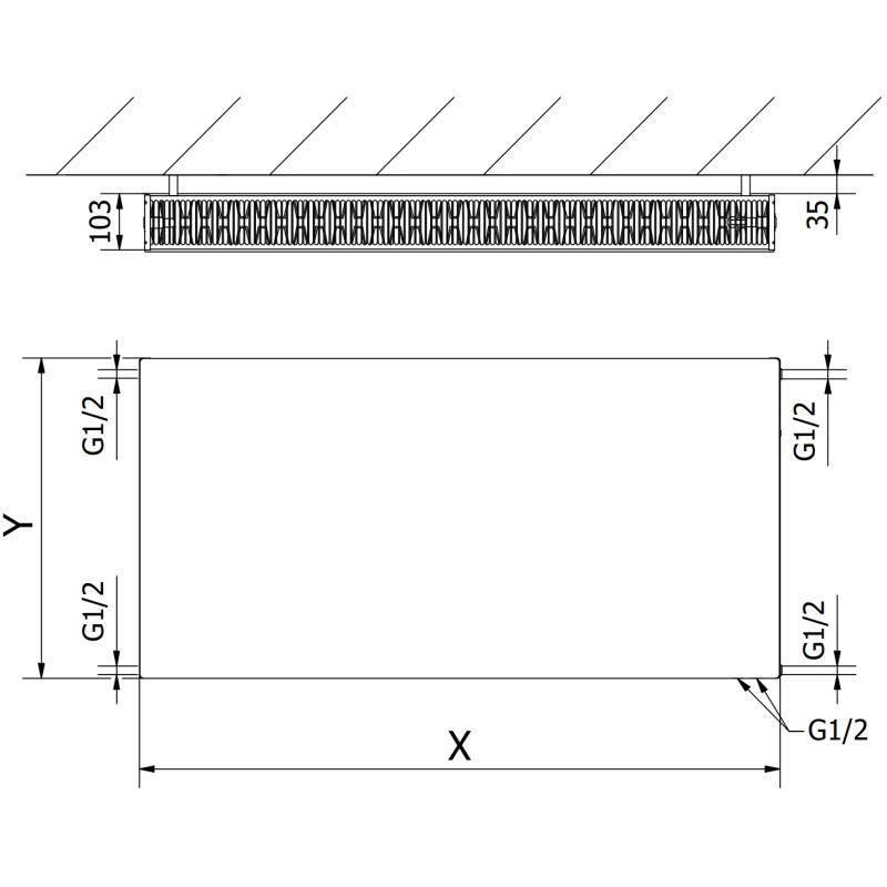 Mexen CVF22 Flat radiator placă 600 x 1400 mm, conexiune inferioară, 2215 W, negru - W622F-060-140-70