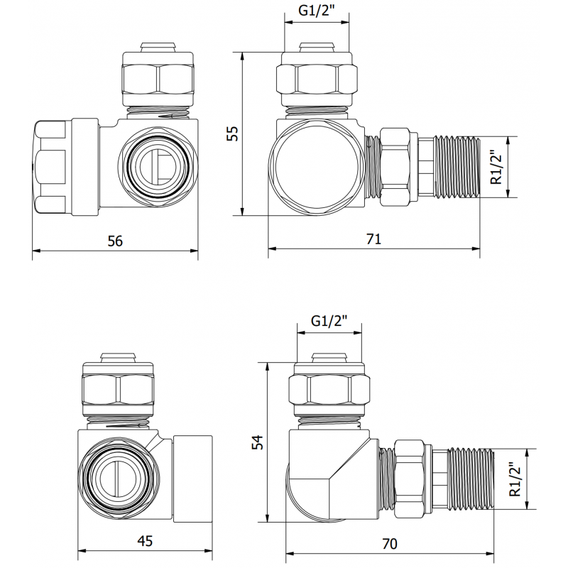 Mexen Uni-Term valve radiatoare axiale, negre - W903-000-70