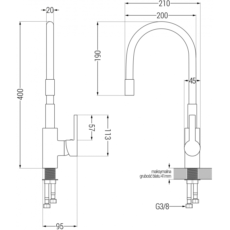Mexen Flex fekete konyhai csaptelep - 670900-70