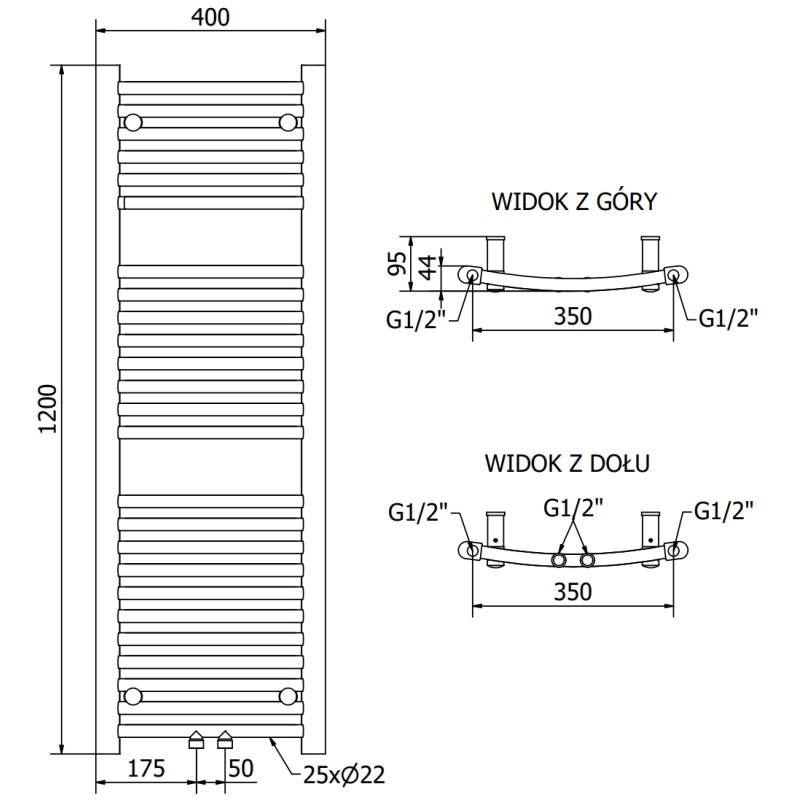 Mexen Ares fürdőszobai radiátor 1200 x 400 mm, 349 W, króm - W102-1200-400-00-01
