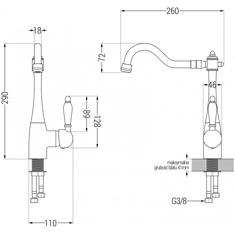 Mexen Carla baterie de bucătărie, gri - 670700-61