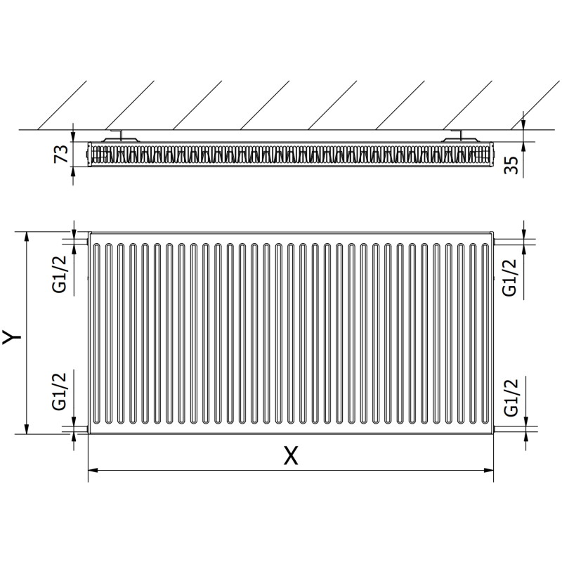 Mexen C21 900 x 400 mm-es lapradiátor, oldalsó csatlakozású, 710 W, fekete - W421-090-040-70