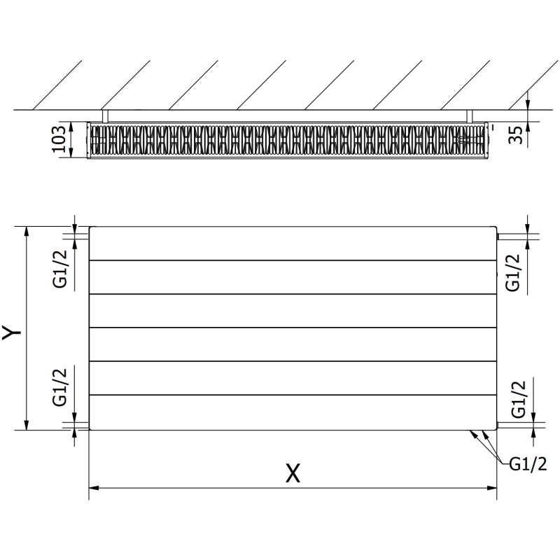 Mexen Line CVL22 lemezradiátor 400 x 600 mm, alsó csatlakozás, 683 W, antracit - W622L-040-060-66