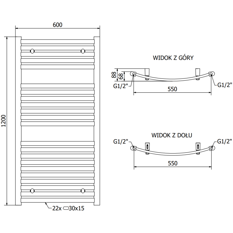 Mexen Helios radiator de baie 1200 x 600 mm, 521 W, crom - W103-1200-600-00-01