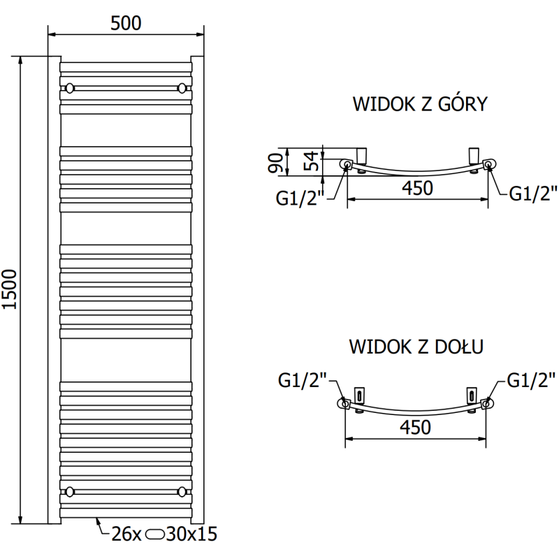 Mexen Helios radiator de baie 1500 x 500 mm, 534 W, crom - W103-1500-500-00-01
