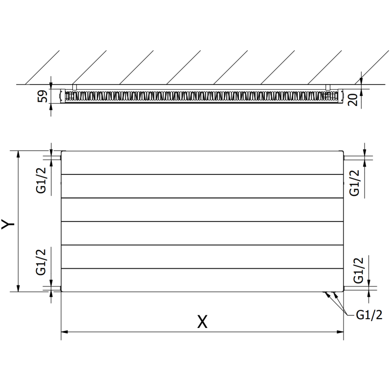 Mexen Line CVL11 radiator tip 500 x 1300 mm, conectare inferioară, 887 W, negru - W611L-050-130-70