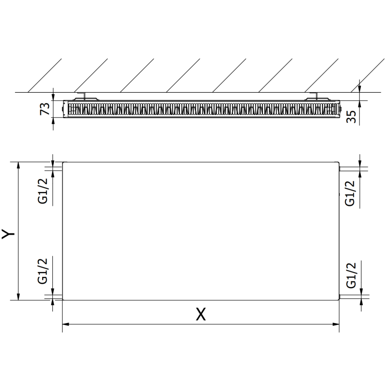 Mexen Flat CF21 radiator cu plăcuțe 500 x 1200 mm, conexiune laterală, 1210 W, negru - W421F-050-120-70
