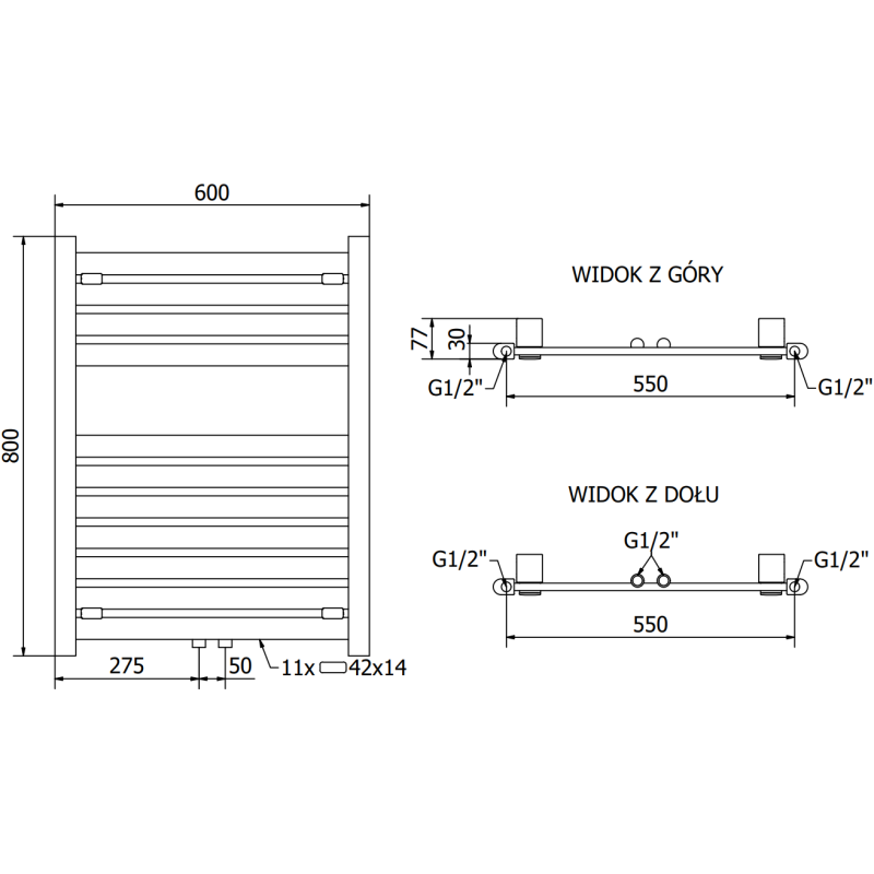 Mexen Uran fürdőszobai radiátor 800 x 600 mm, 425 W, antracit - W105-0800-600-00-66