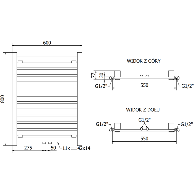 Mexen Uran radiator baie 800 x 600 mm, 425 W, antracit - W105-0800-600-00-66