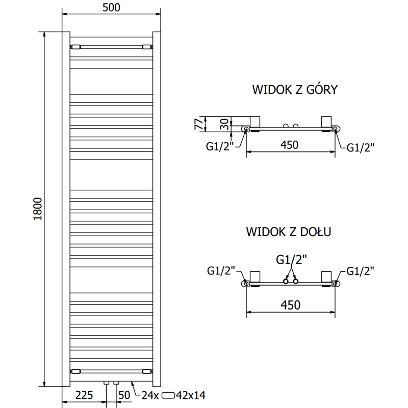 Mexen Uran radiator baie 1800 x 500 mm, 801 W, antracit - W105-1800-500-00-66