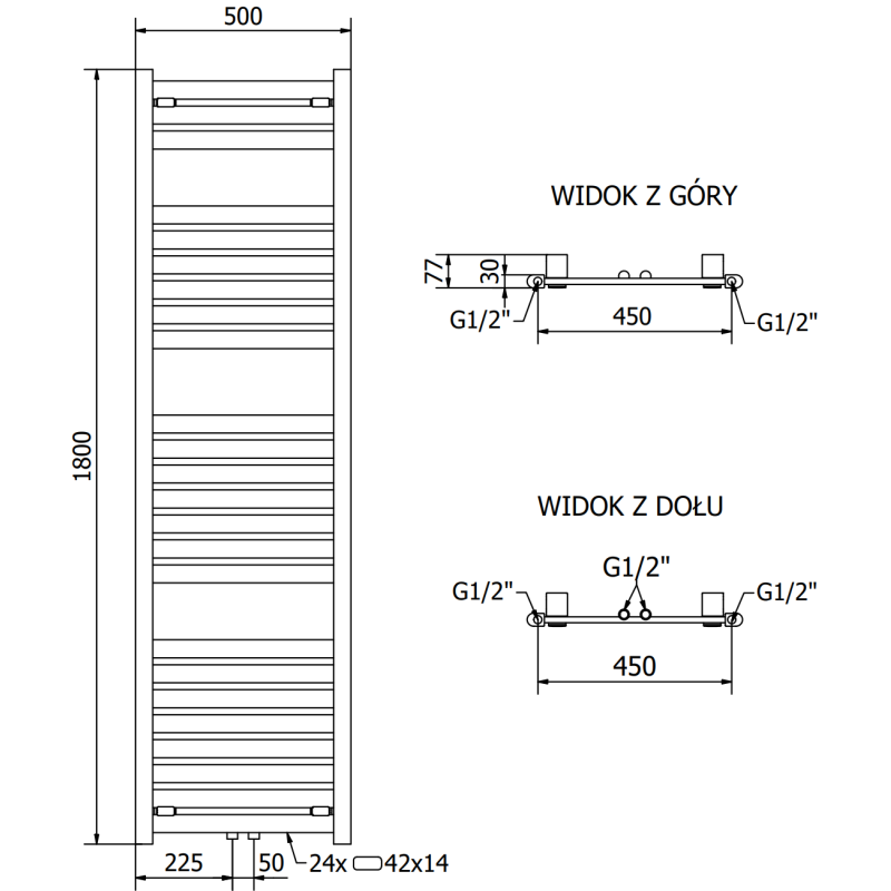 Mexen Uran radiator de baie 1800 x 500 mm, 801 W, antracit - W105-1800-500-00-66