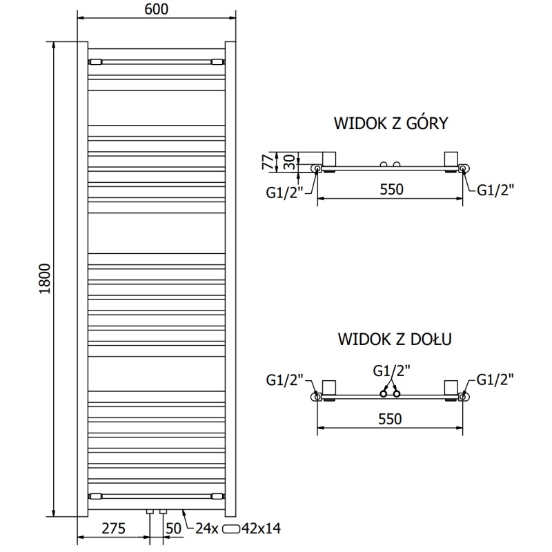 Mexen Uran fürdőszobai radiátor 1800 x 600 mm, 738 W, króm - W105-1800-600-00-01