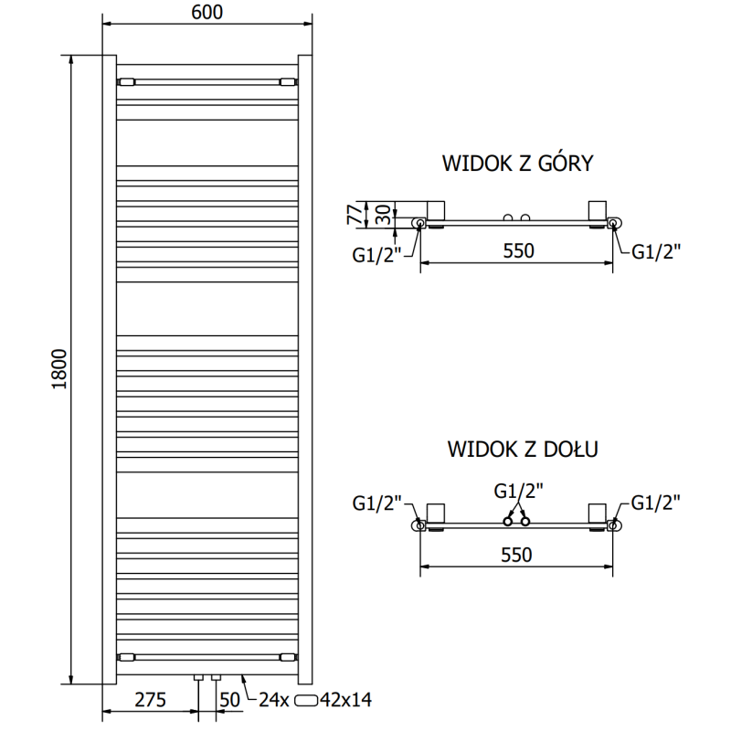 Mexen Uran fürdőszobai fűtőtest 1800 x 600 mm, 934 W, antracit - W105-1800-600-00-66