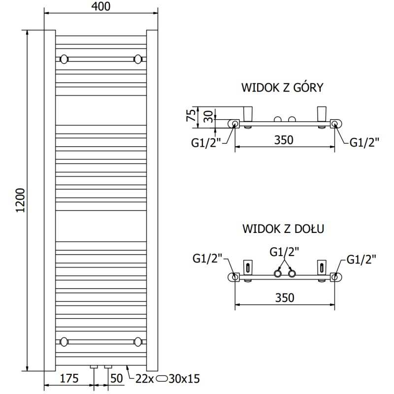 Mexen Hades radiator baie 1200 x 400 mm, 373 W, crom - W104-1200-400-00-01