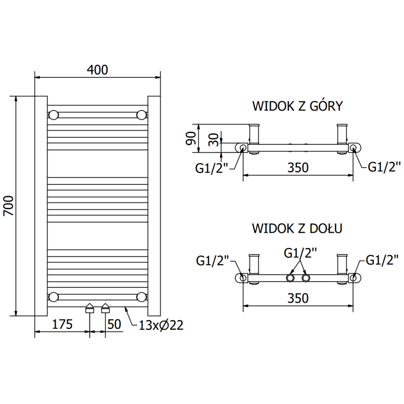 Mexen Mars radiator baie 700 x 400 mm, 188 W, crom - W110-0700-400-00-01