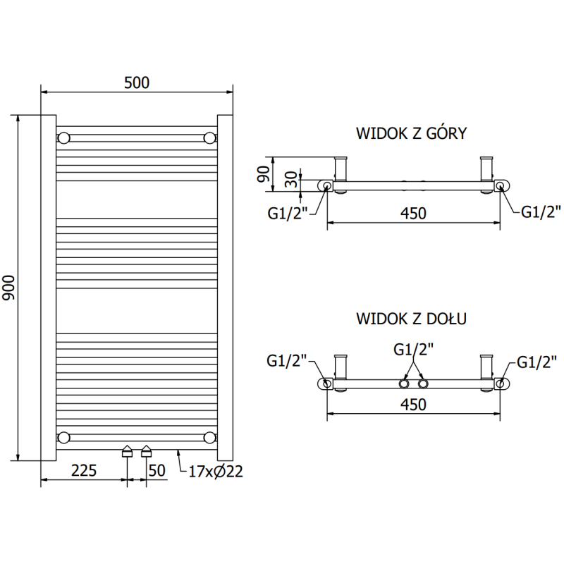 Mexen Mars radiator baie 900 x 500 mm, 292 W, crom - W110-0900-500-00-01