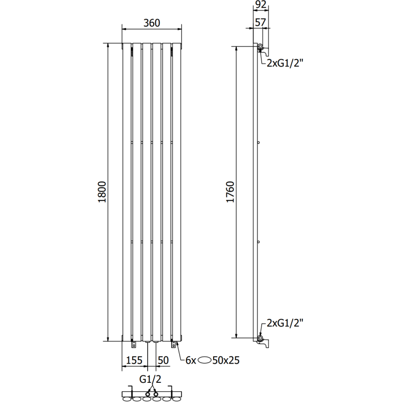 Mexen Oregon radiator decorativ 1800 x 360 mm, 604 W, antracit - W202-1800-350-00-66