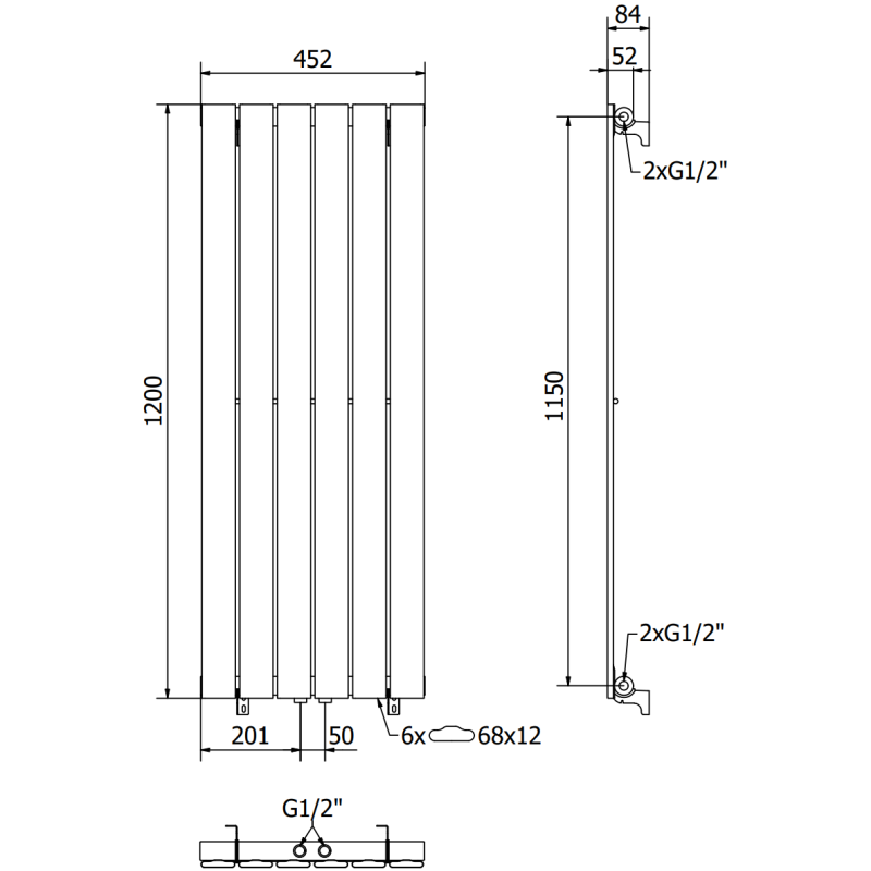 Mexen Boston radiator decorativ 1200 x 452 mm, 611 W, antracit - W213-1200-452-00-66
