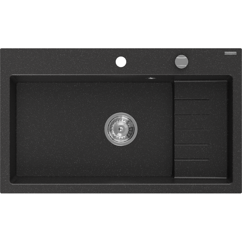 Mexen Omar chiuvetă de granit cu o cuvă 800 x 480 mm, negru/argintiu metalic, sifon crom - 6520801005-73