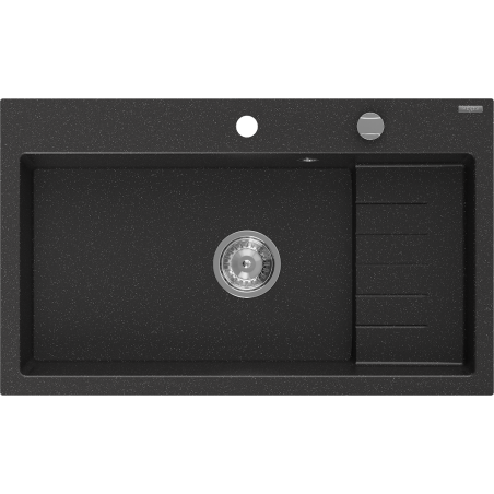Mexen Omar chiuvetă de granit cu o cuvă 800 x 480 mm, negru/argintiu metalic, sifon crom - 6520801005-73