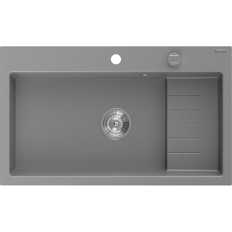 Mexen Omar gránit mosogató 1-medencés 800 x 480 mm, szürke, króm szifon - 6520801005-71