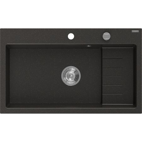 Mexen Omar chiuvetă de bucătărie din granit cu 1 cameră 800 x 480 mm, negru/auriu metalic, sifon crom - 6520801005-75