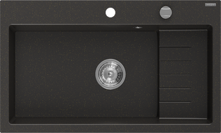 Mexen Omar chiuvetă de bucătărie din granit cu 1 cameră 800 x 480 mm, negru/auriu metalic, sifon crom - 6520801005-75