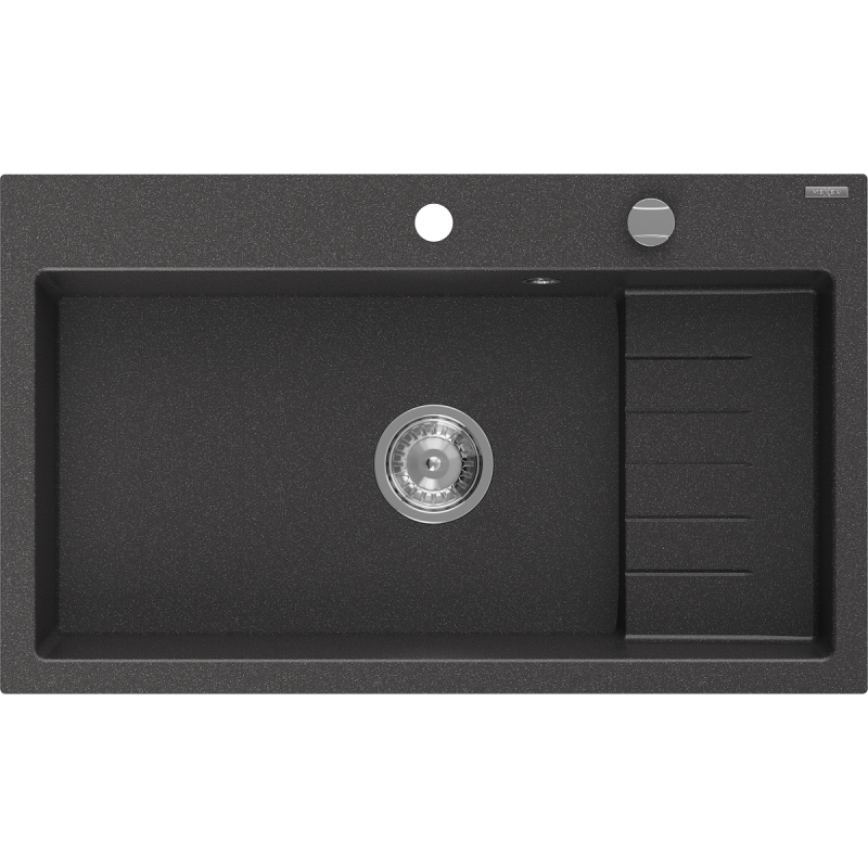 Mexen Omar chiuvetă de granit cu 1 compartiment 800 x 480 mm, neagră cu pete, sifon cromat - 6520801005-76
